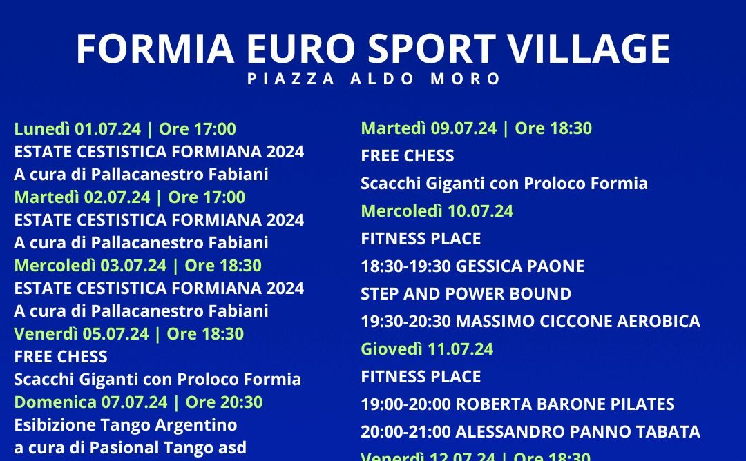 Formia / Formia Euro Sport Village 2024, il Villaggio degli Europei allestito in Piazza Aldo Moro