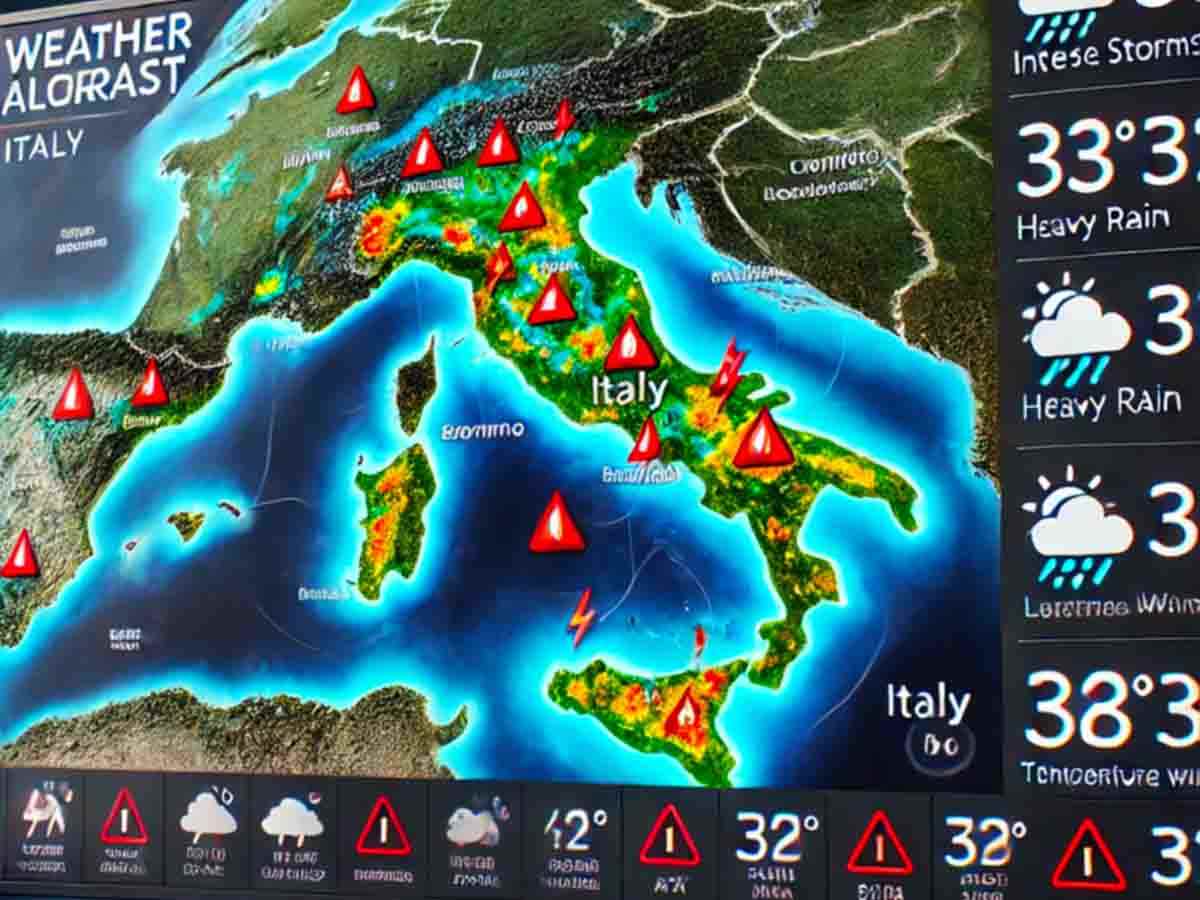 Monitor con la situazione meteorologica dell'Italia