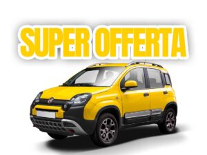 Fiat Panda di colore giallo con scritta Super Offerta