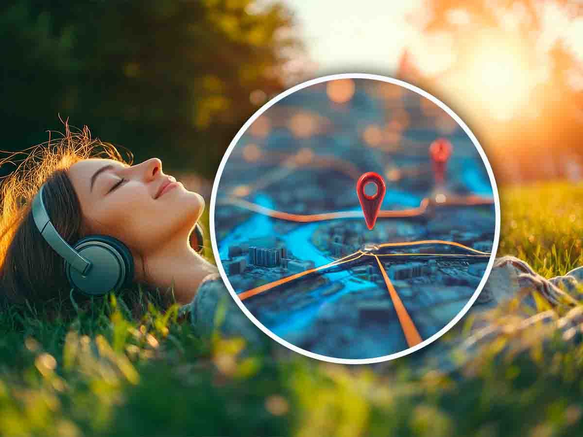 Ragazza che ascolta musica mentre prende il sole